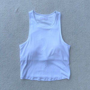 Nuuds Sporty Ribbed Racer Tank Top w/ Built in Bra Women's Size M White